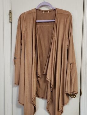 Women's Draped Open-Front Cardigan in Tan